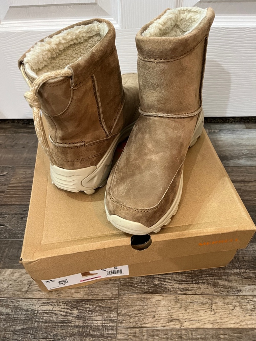 Merrell Tan Suede Shearling-Lined Ankle Boots
